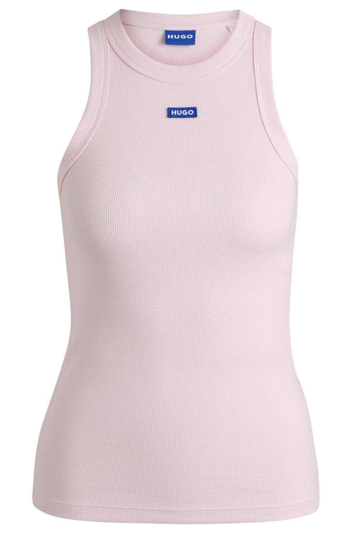 Slim-fit stretch-cotton top with blue logo badge Product Image