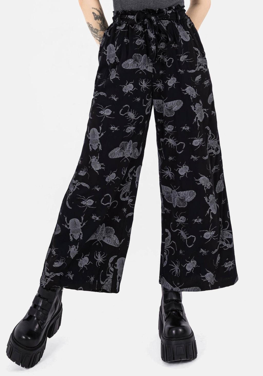Parasite Bugs Wide Leg Paperbag Culotte Trousers - Black Product Image
