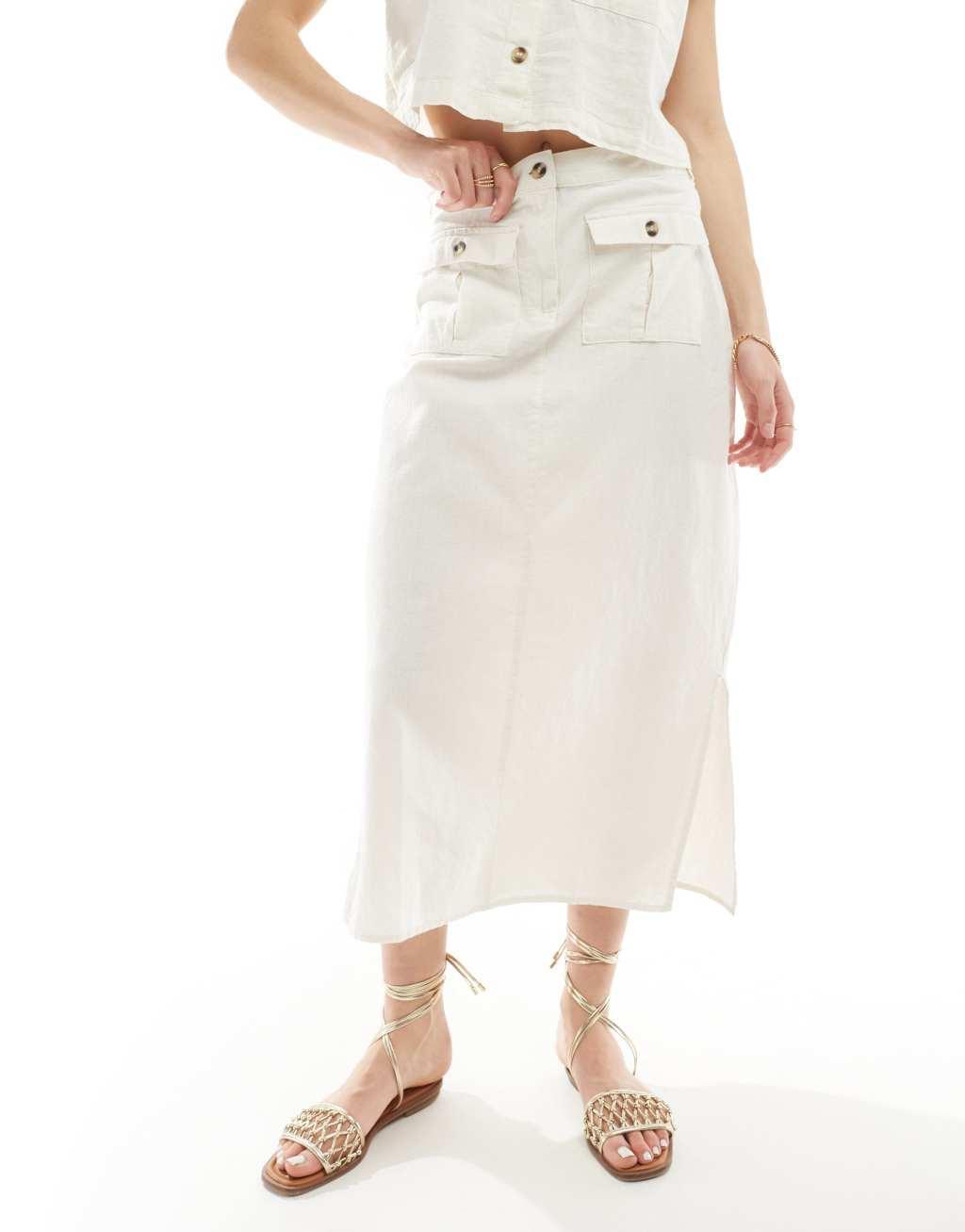 Vero Moda linen mix midi skirt in off white - part of a set Product Image