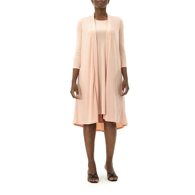 Women's Nina Leonard Godet Duster & High-Low Hem Dress Set, Size: Small, Blue Product Image