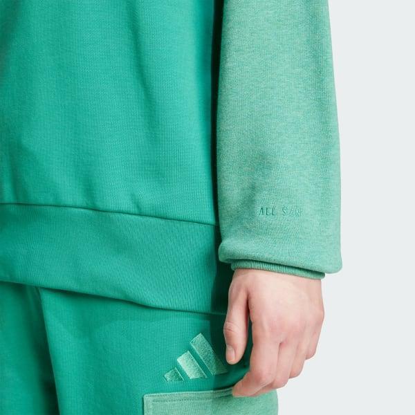 adidas All SZN French Terry Colorblock Crew Sweatshirt Semi Court Green XS Mens Product Image