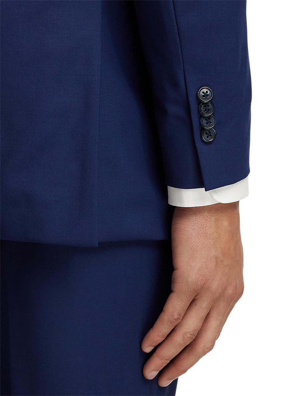 Wool Stretch Bengaline Peak Lapel Suit Jacket - Blue Product Image