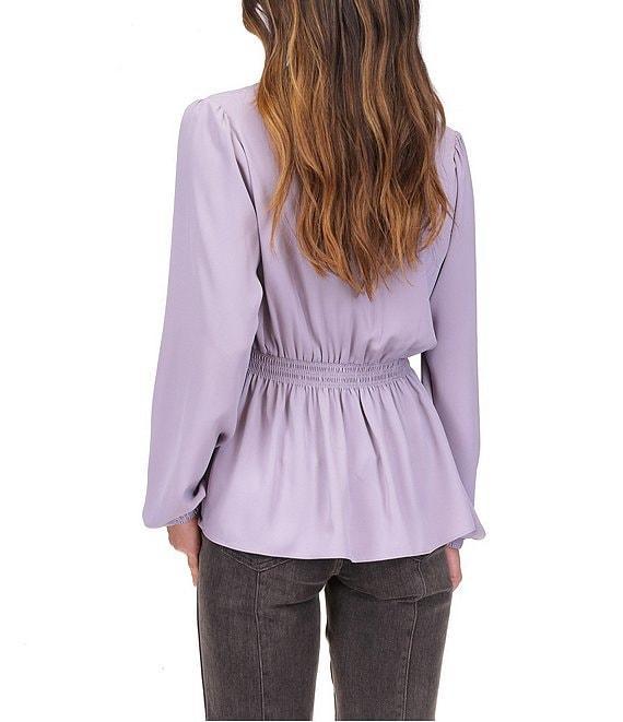 Michael Kors Crepe Long Sleeve Collared Button Front Peplum Shirt Product Image