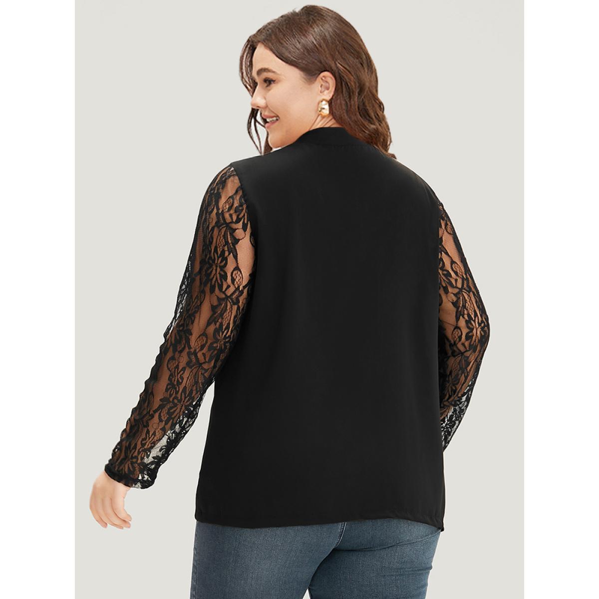 Plus Size Halloween Solid Open Front Guipure Lace Blazer Black Women Dailywear Plain Plain Sleeve Long Sleeve Open Front 28/5X Casual Blazers BloomChic Product Image
