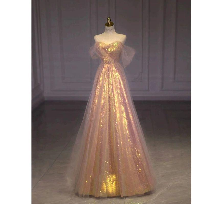 Off-Shoulder Iridescent A-Line Evening Gown Product Image