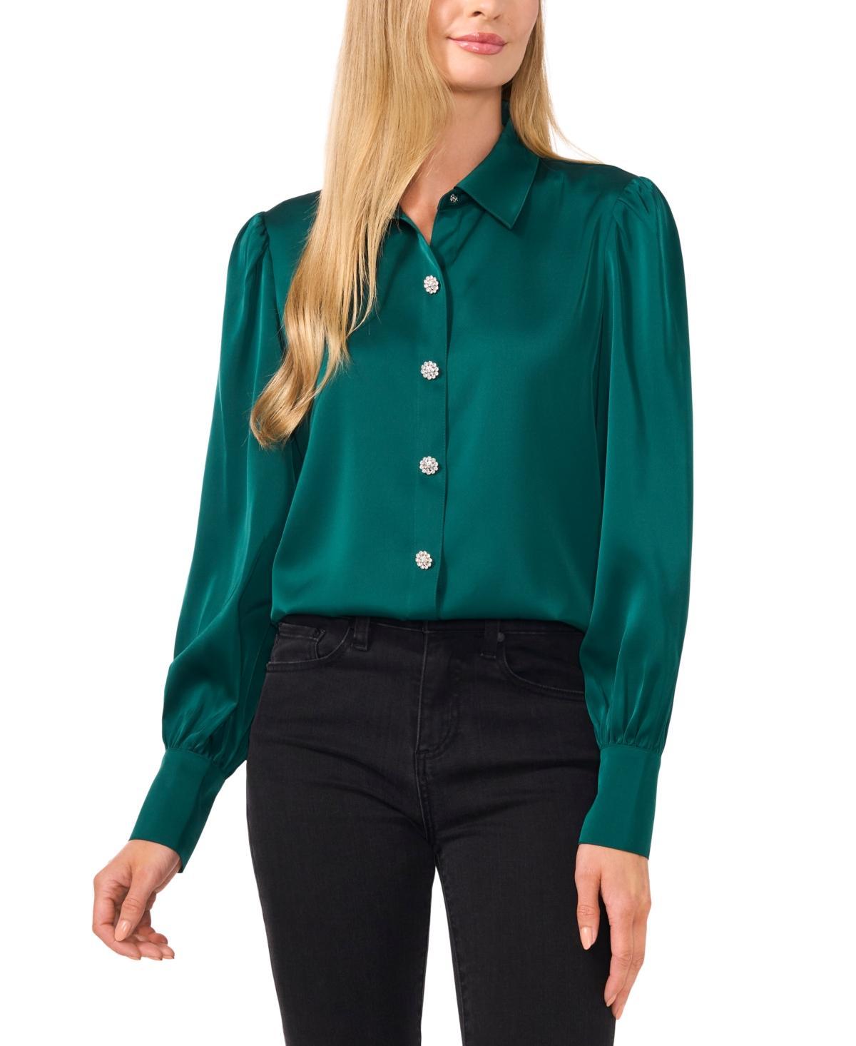 CeCe Womens Rhinestone-Button Blouse Product Image