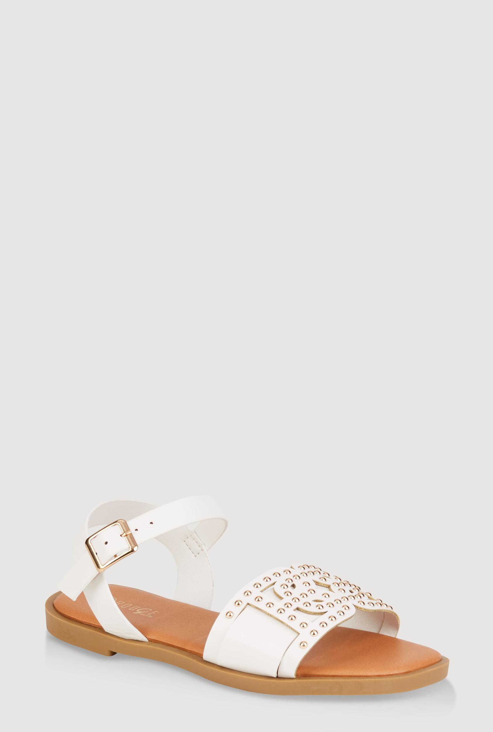 Womens Girls Studded Cut Out Band Ankle Strap Sandals Product Image