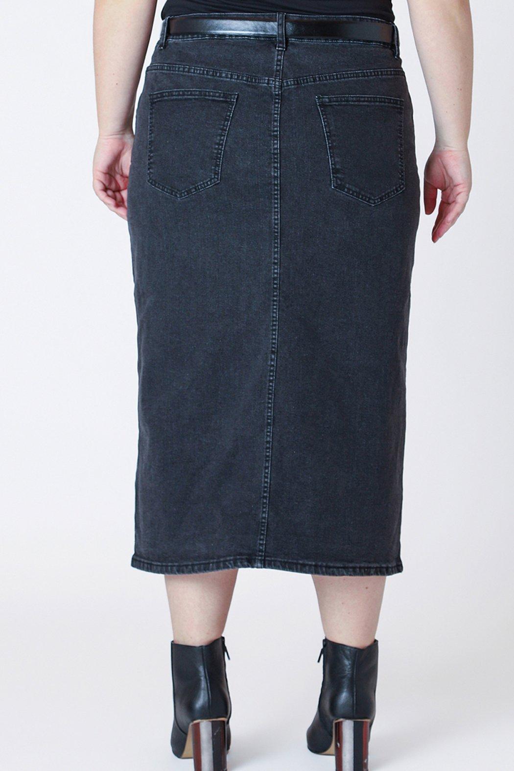 Black Denim Midi Skirt Product Image