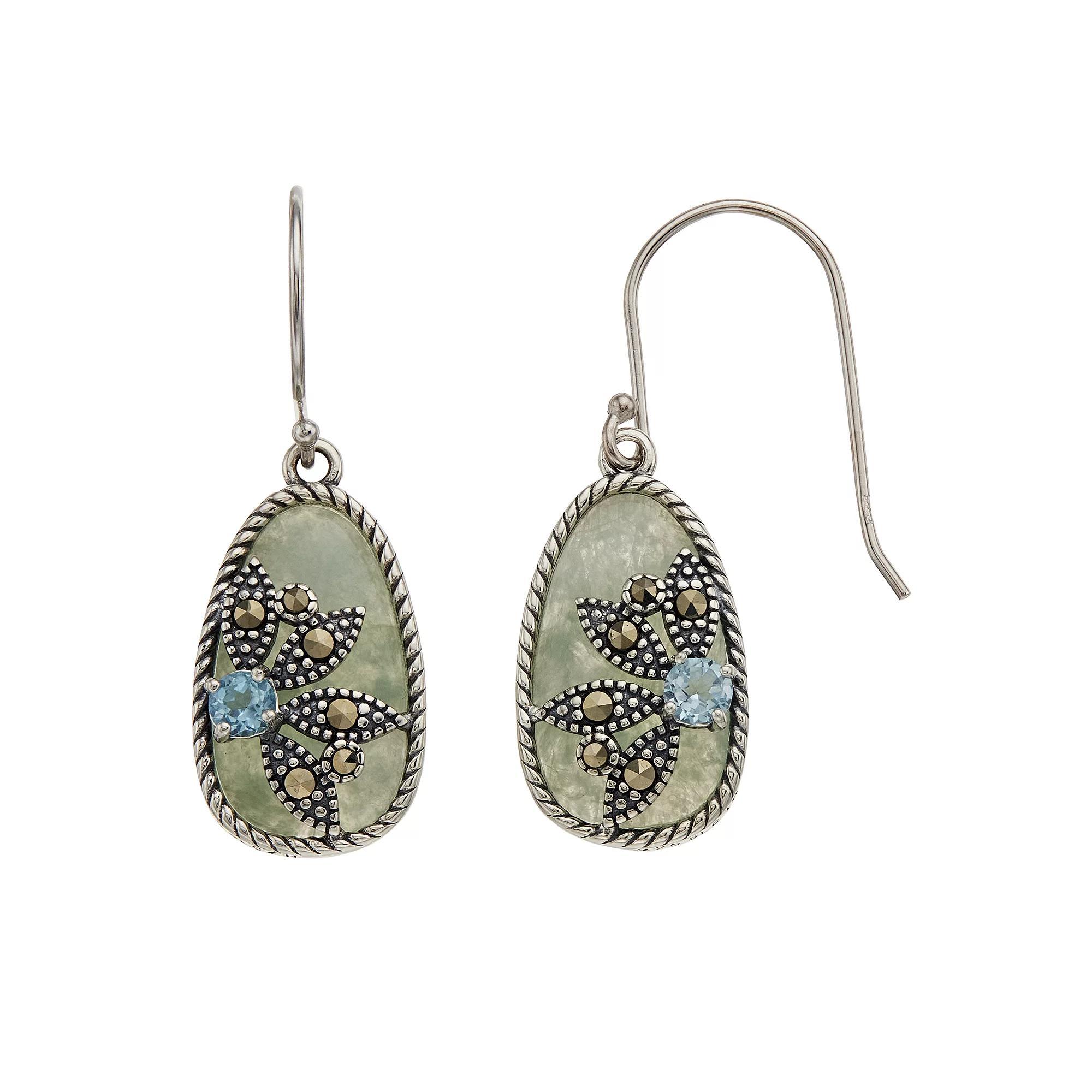 Tori Hill Sterling Silver Gemstone & Marcasite Drop Earrings, Womens, Blue Product Image