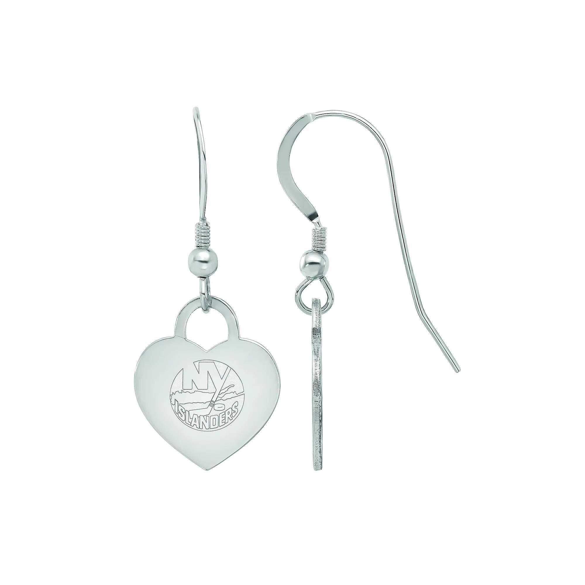 LogoArt Sterling Silver New York Islanders Heart Drop Earrings, Womens Product Image