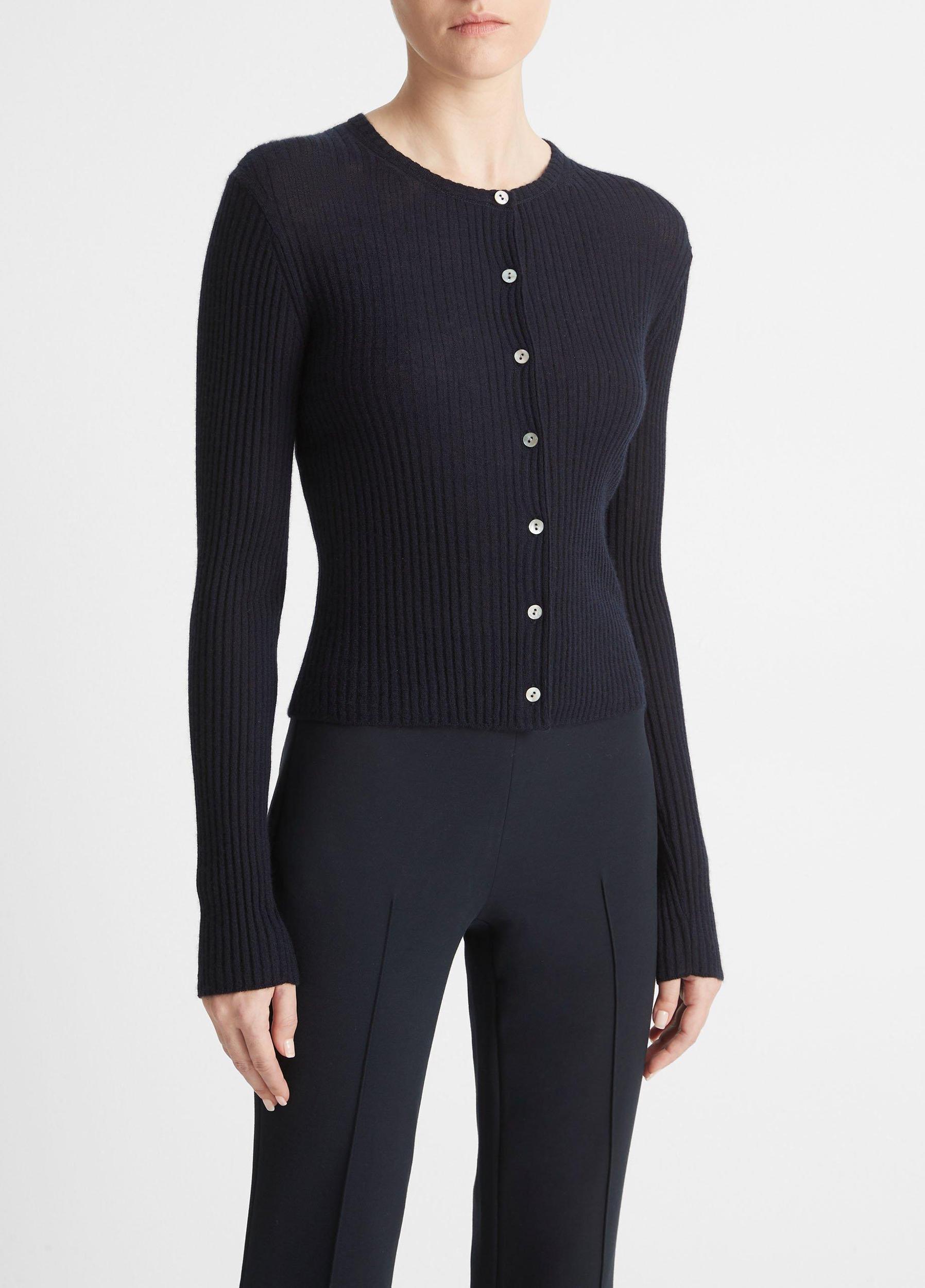 Womens Cashmere-Silk Ribbed Cardigan, Coastal Blue, Size M Vince Product Image