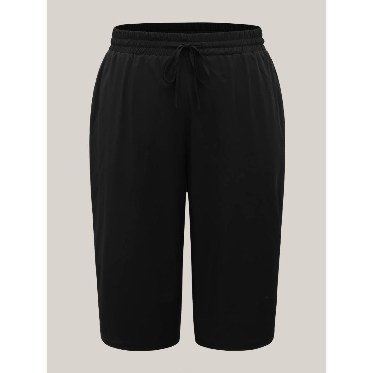 Plus Size Shirred Waist Tie Straight-Leg Crop Pants Women Black Casual Straight Leg Mid Rise Everyday-Casual Pants BloomChic 30/6X Product Image