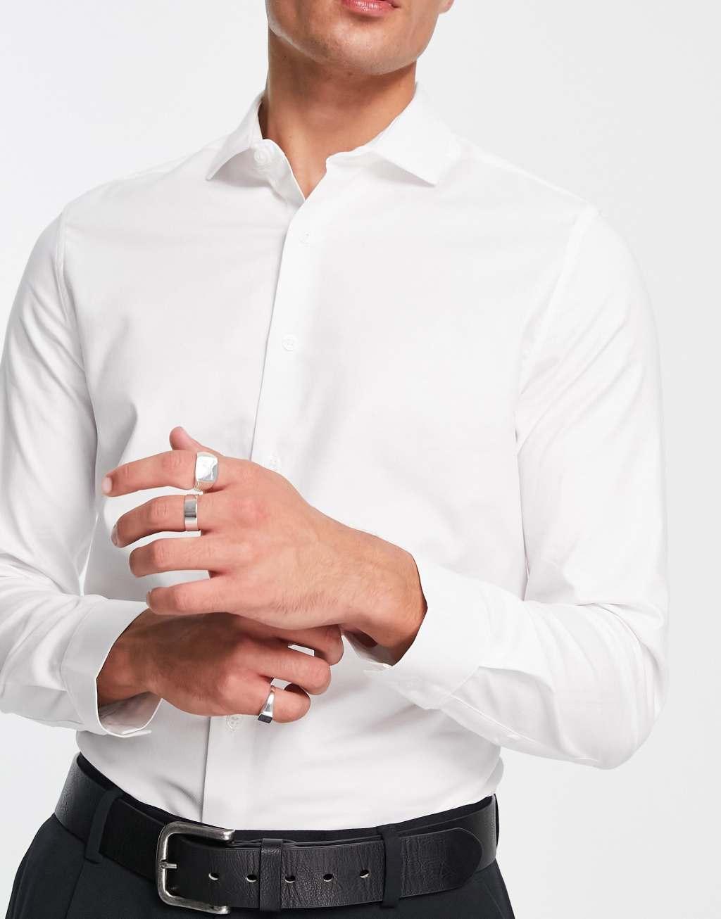 ASOS DESIGN easy iron slim fit twill shirt with cutaway collar in white  Product Image
