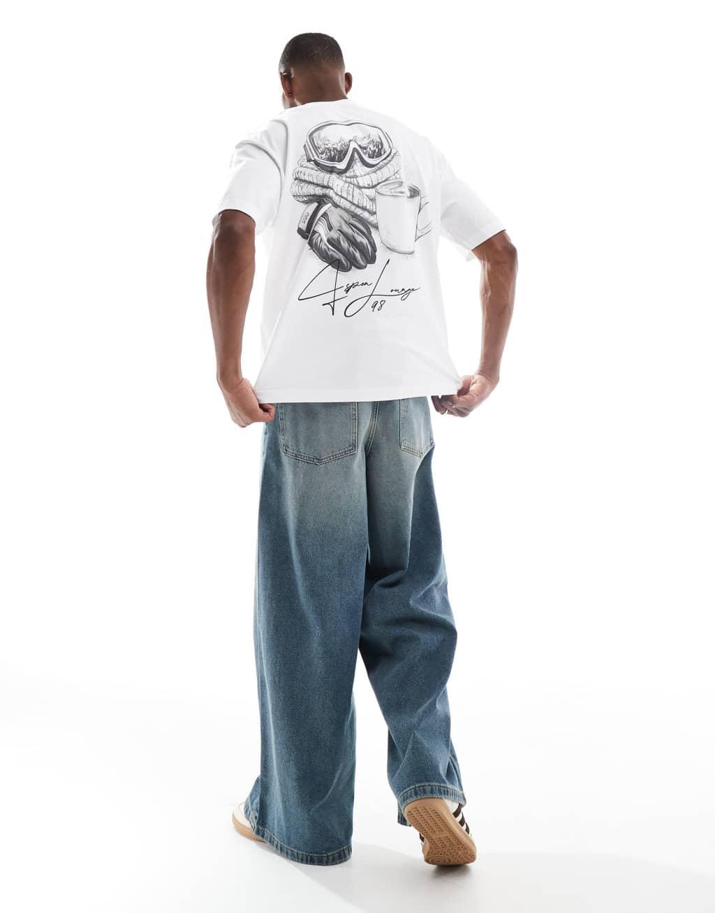 ASOS DESIGN oversized T-shirt with ski graphic in white Product Image