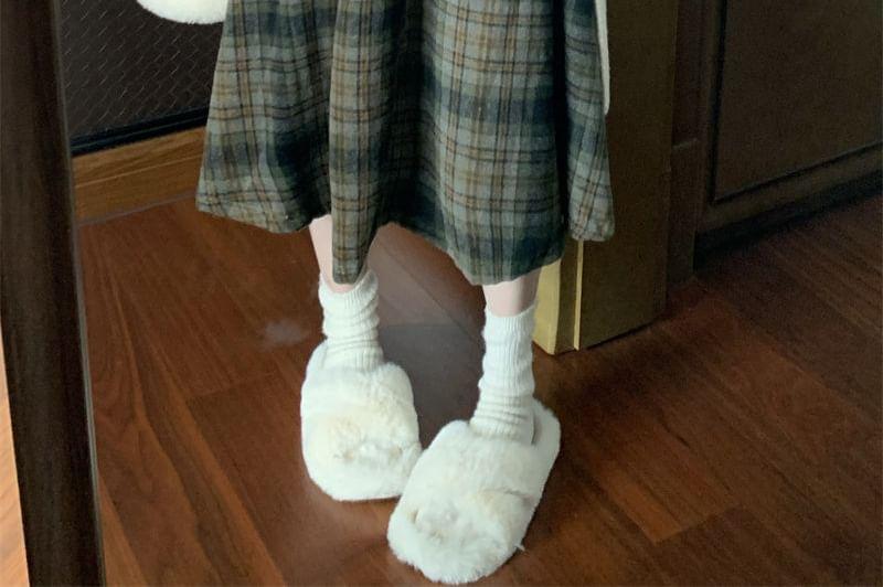 High Waist Plaid Midi A-Line Skirt Product Image