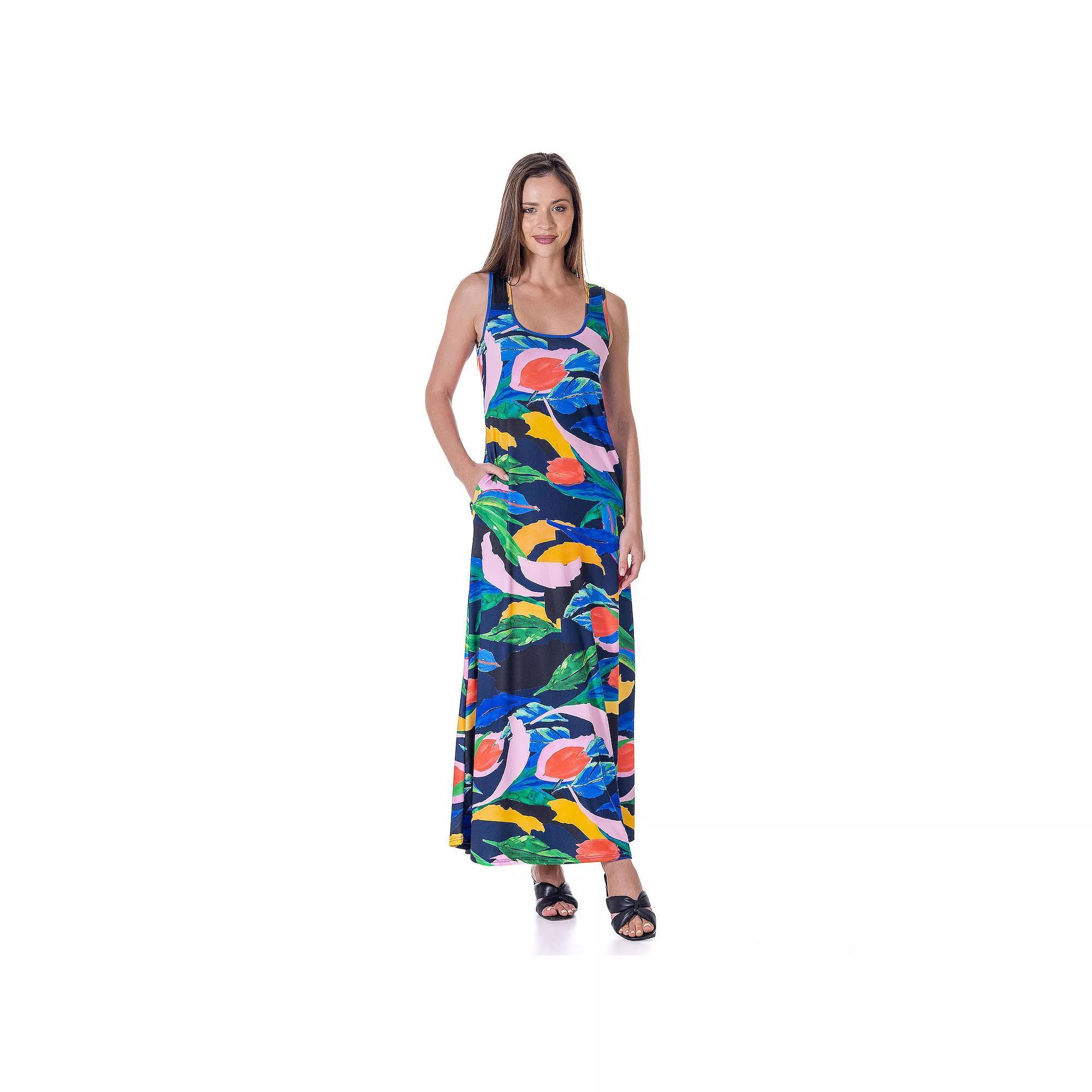 Women's 24Seven Comfort Apparel Scoopneck Sleeveless Maxi Dress With Pockets, Size: Medium, Black Team Product Image