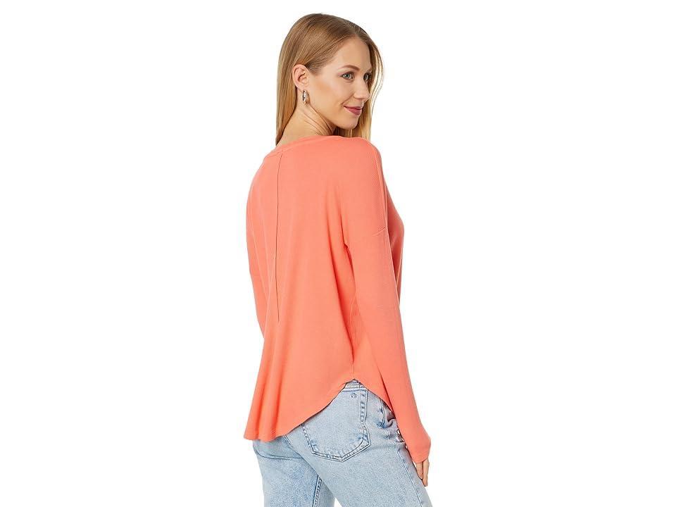 bobi Los Angeles Raw Edge Long Sleeve Top (Hot Coral) Women's Clothing Product Image