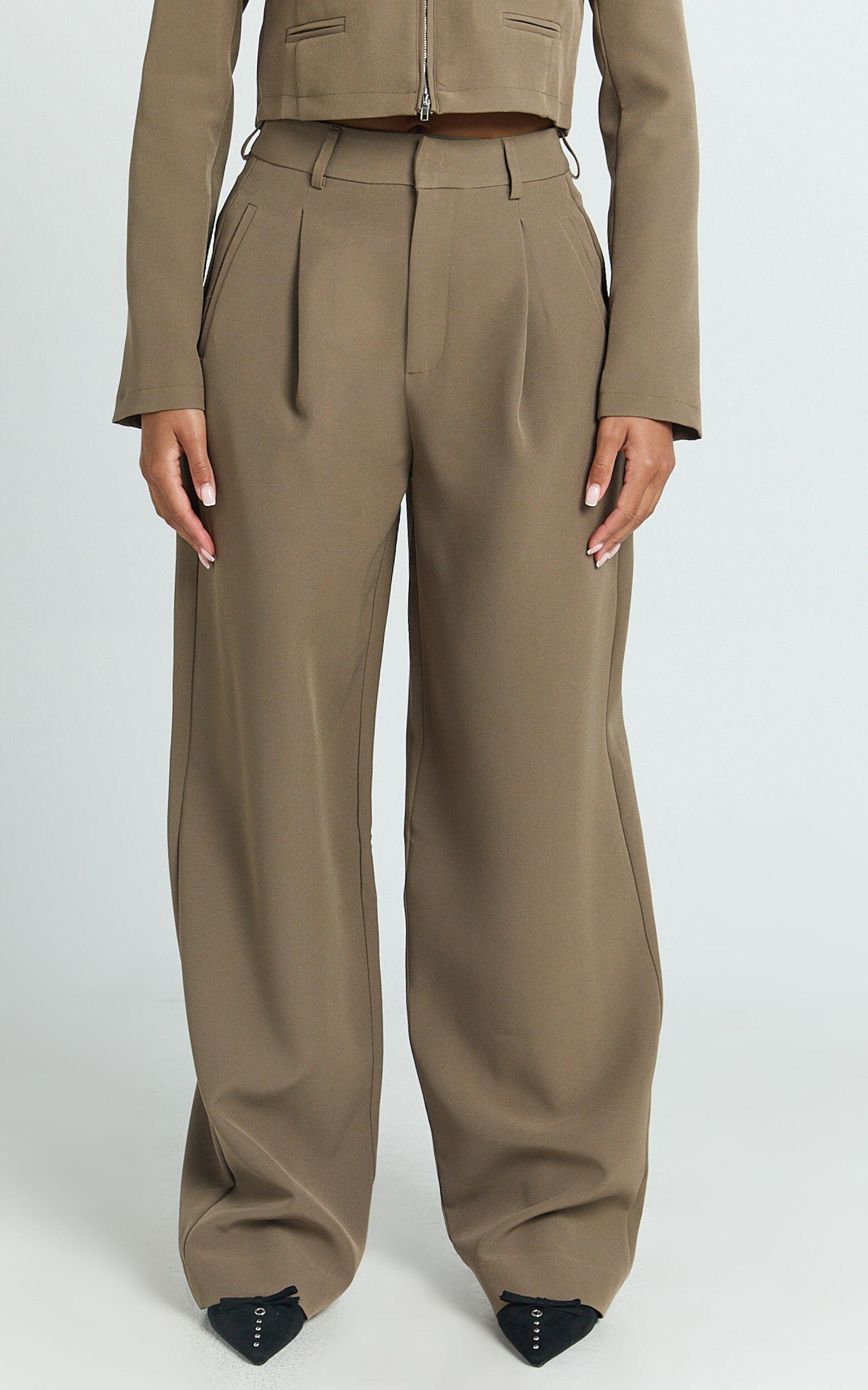 Inez Pants - High Waisted Barrell Leg Tailored Pants in Olive Product Image