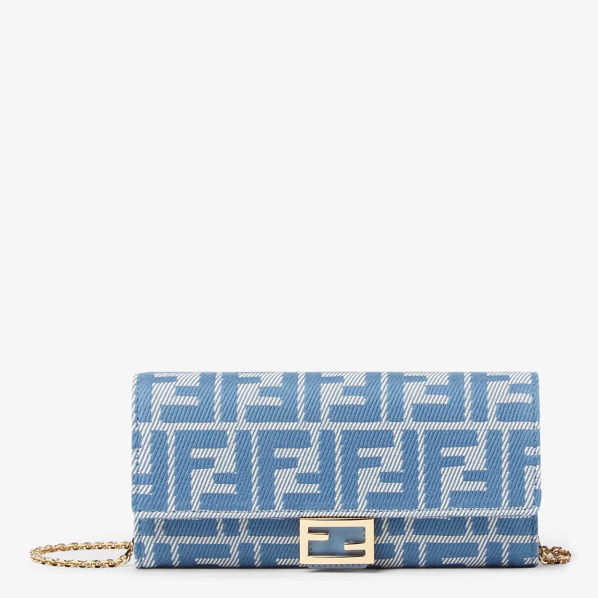 Baguette Continental Wallet With ChainBlue denim-effect FF jacquard wallet Product Image