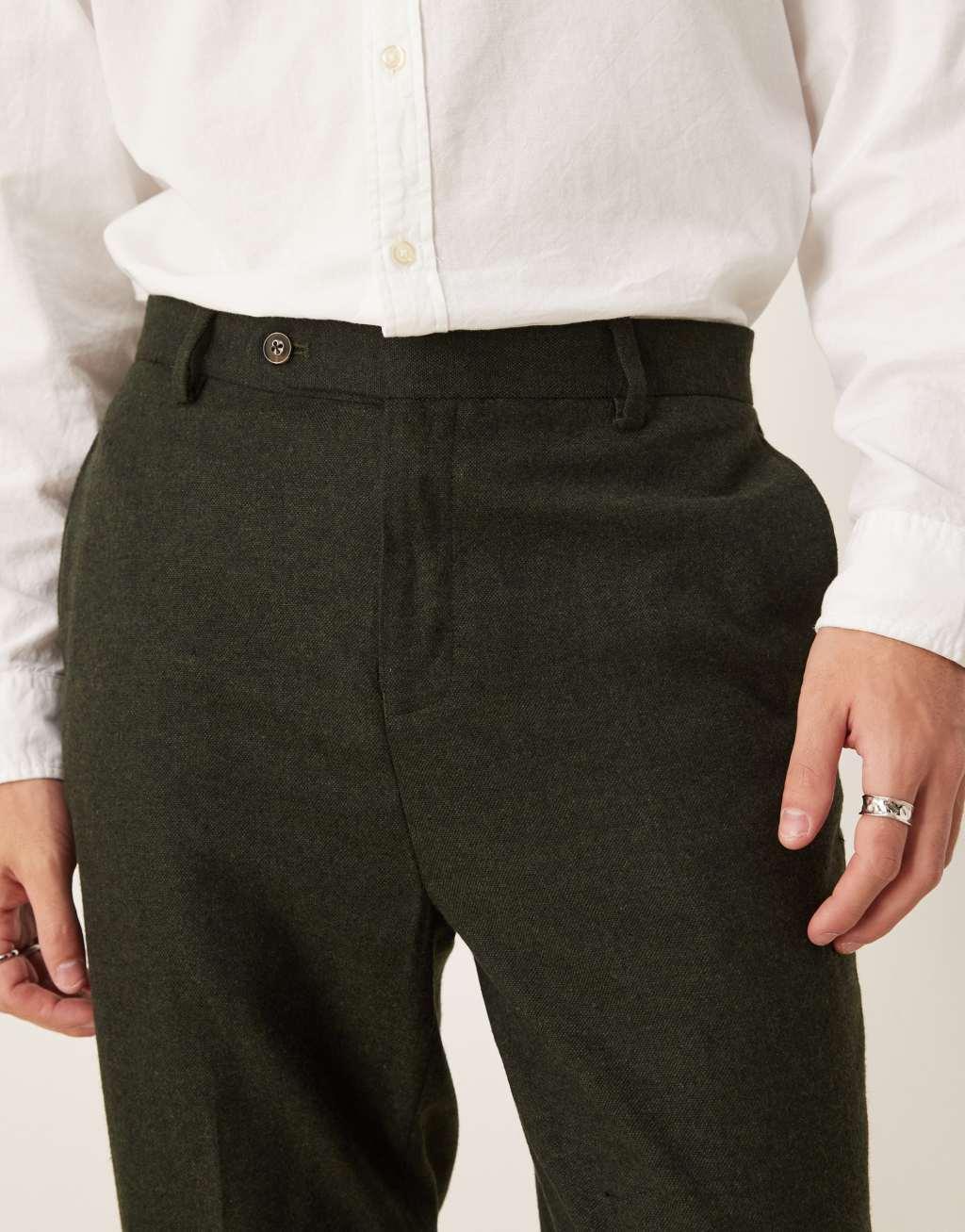 ASOS DESIGN smart tapered fit wool mix pants in dark green Product Image