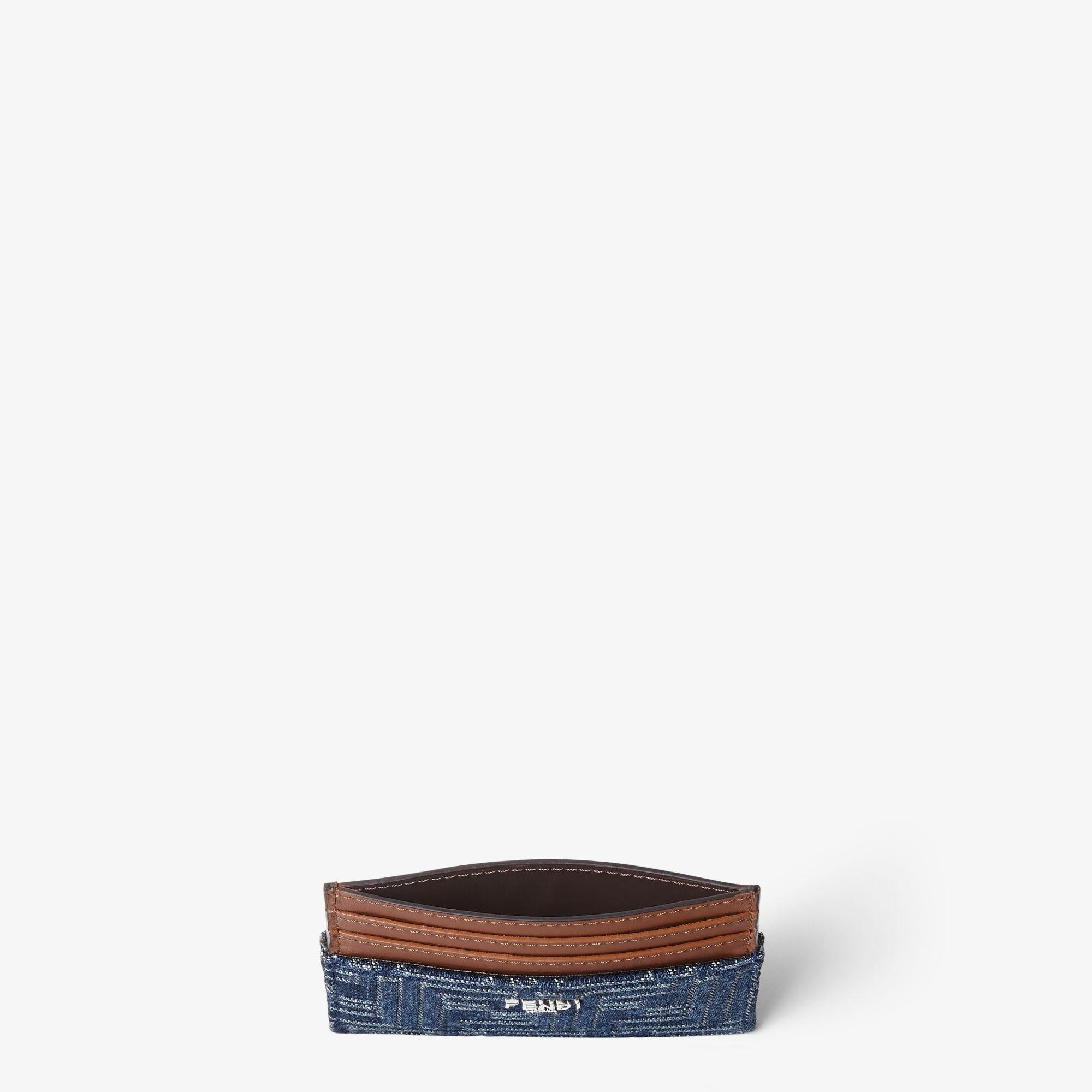FF Card HolderBrown leather and blue denim-effect FF Jacquard card holder Product Image