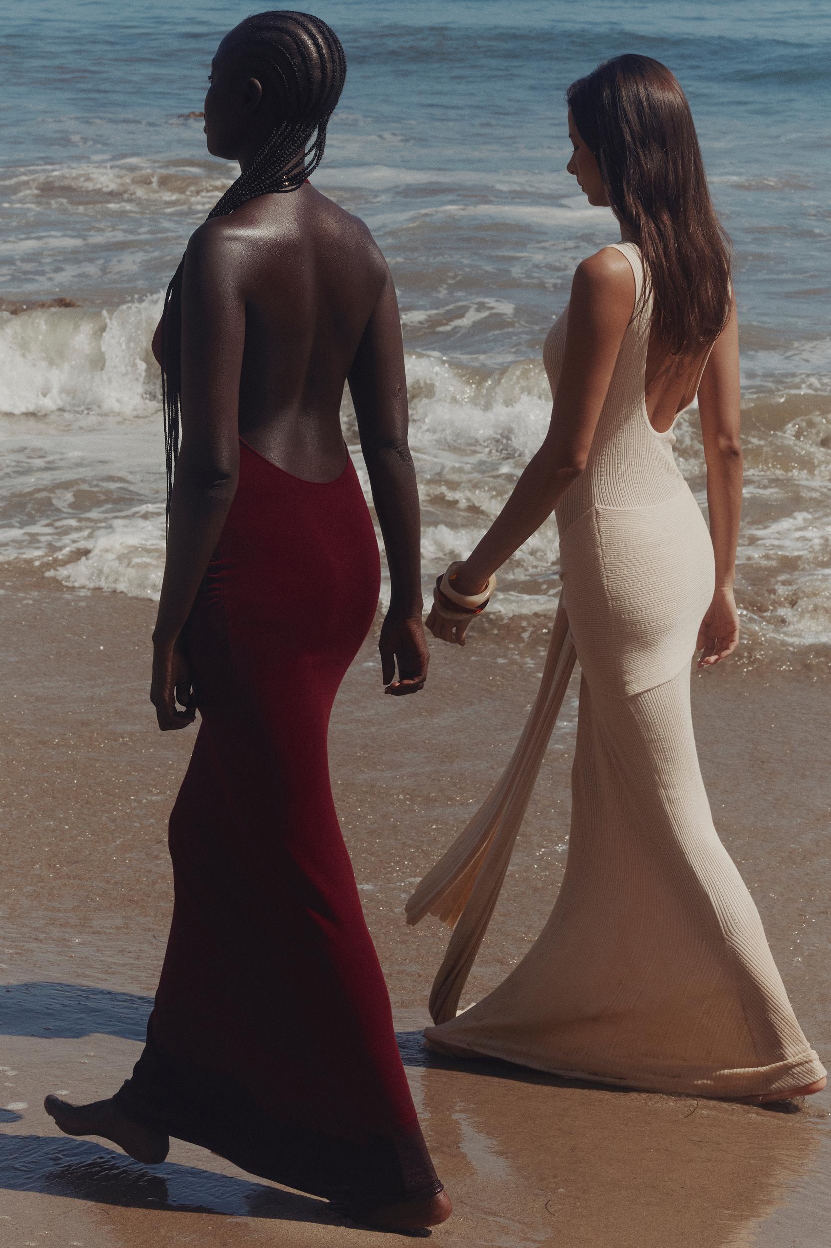 Thalina  wine draped halter neck knit maxi dress Product Image
