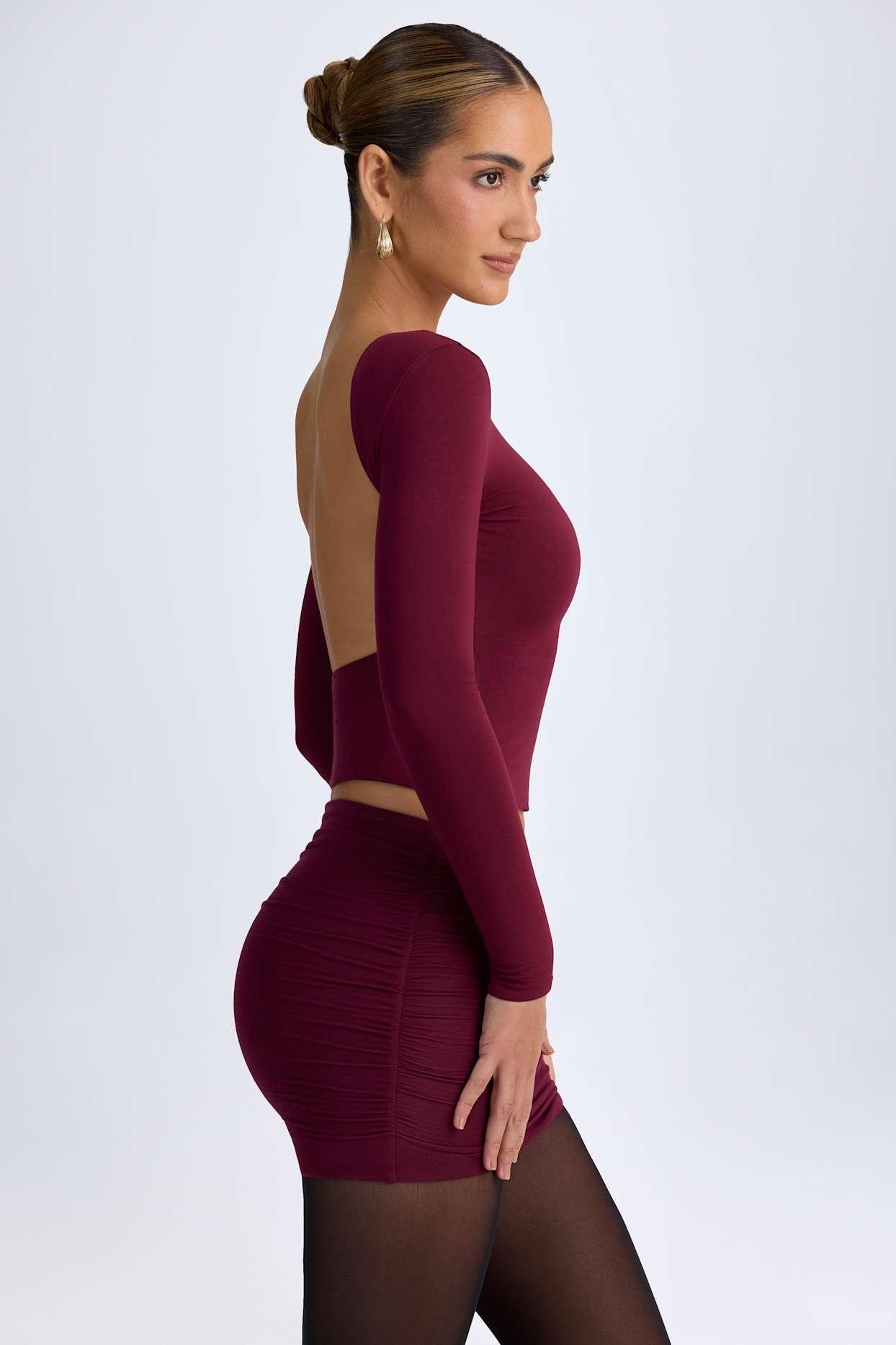 Modal High-Neck Open-Back Top in Wine Red Product Image