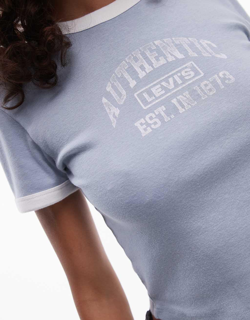 Levi's cropped ringer T-shirt with logo in blue Product Image