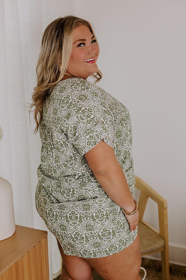 Mykonos Muse High Waist Linen-Blend Floral Shorts in Olive Curves Product Image