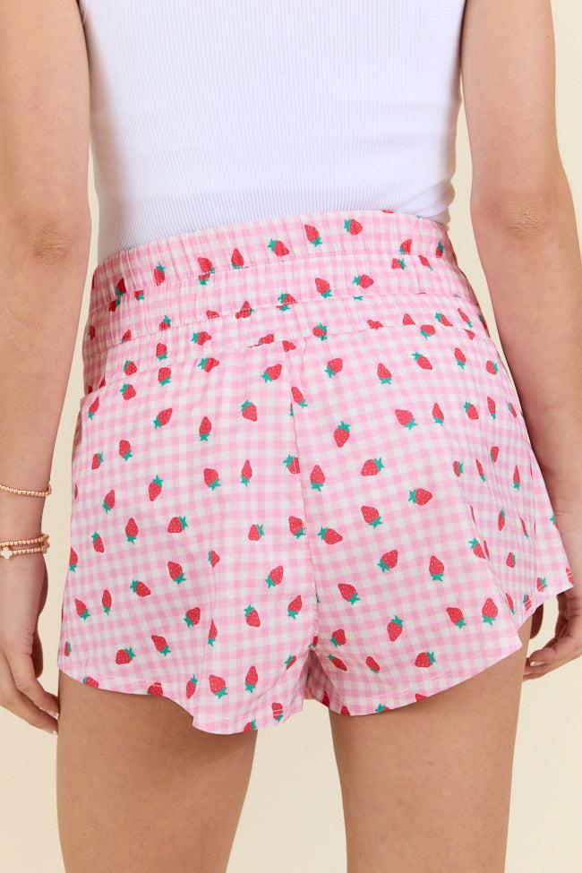 Berry Strong Pink and Red Strawberry Gingham Skort FINAL SALE Product Image