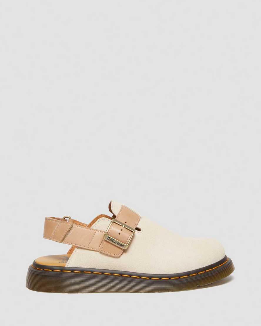 DR. MARTENS' Jorge Ii Suede And Leather Mules With Straps In Parchment Beige Product Image
