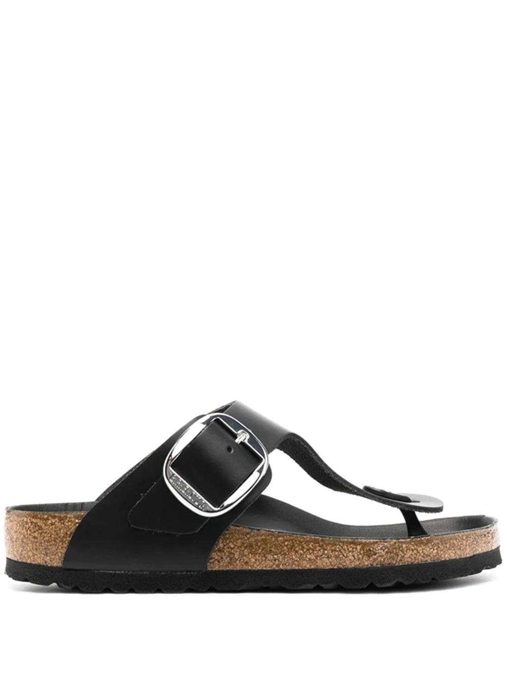 BIRKENSTOCK Black Leather Big Buckle Gizeh Sandals Product Image