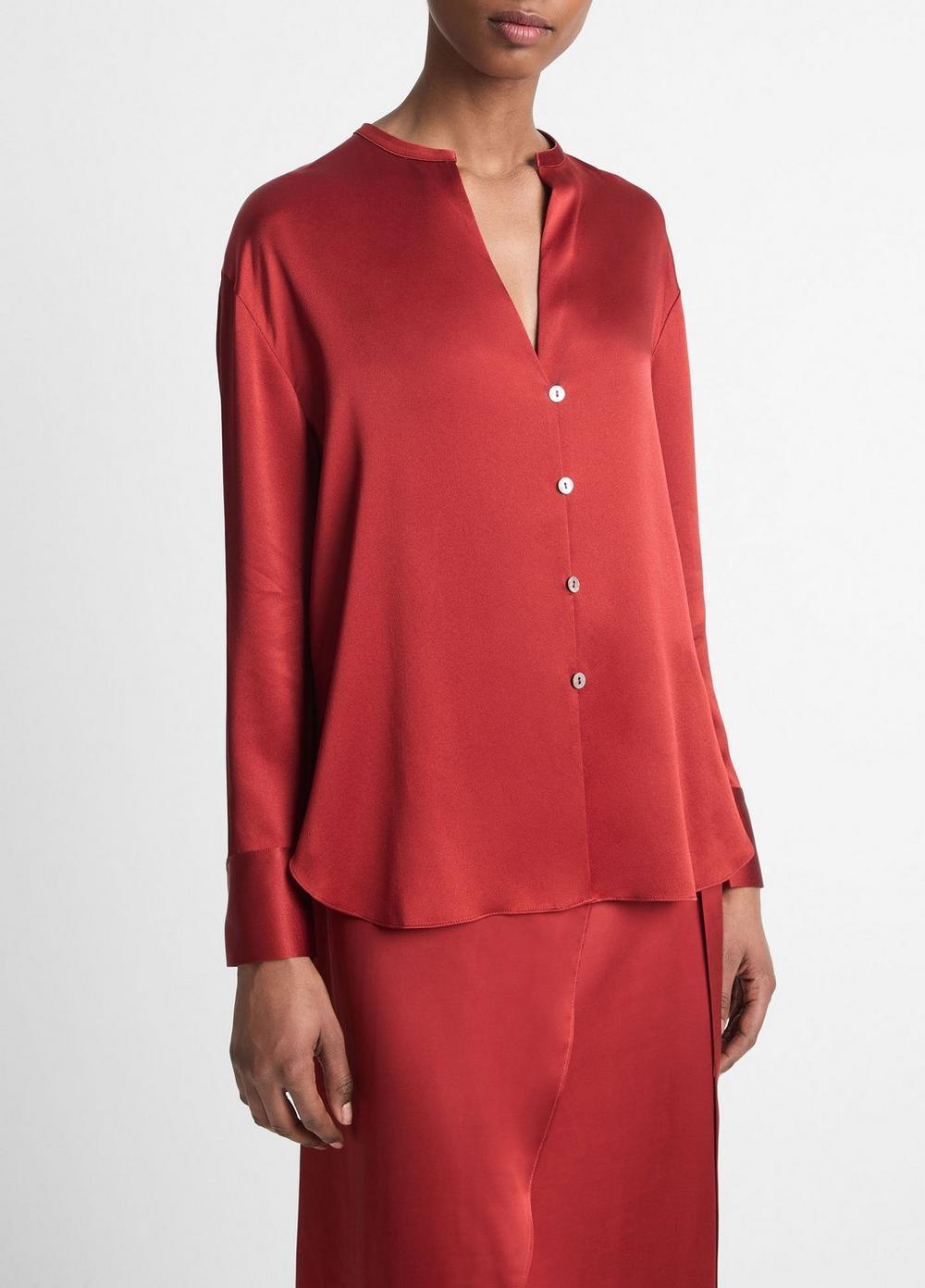 Womens Silk Band-Collar Blouse, Salt Glass, Size XXS Vince Product Image