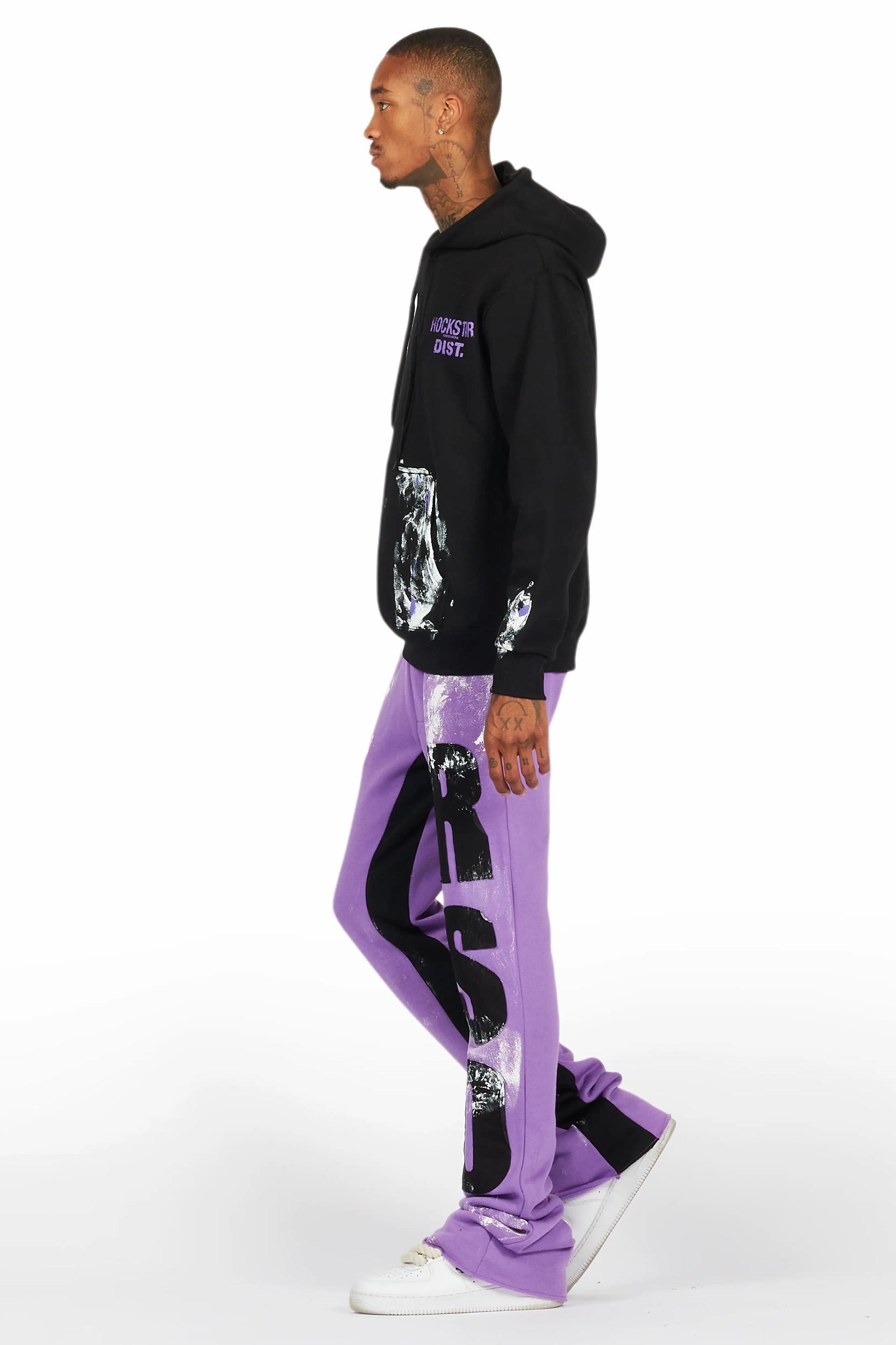 Mattox Black/Purple Hoodie/Baggy Stacked Flare Pant Set Male Product Image