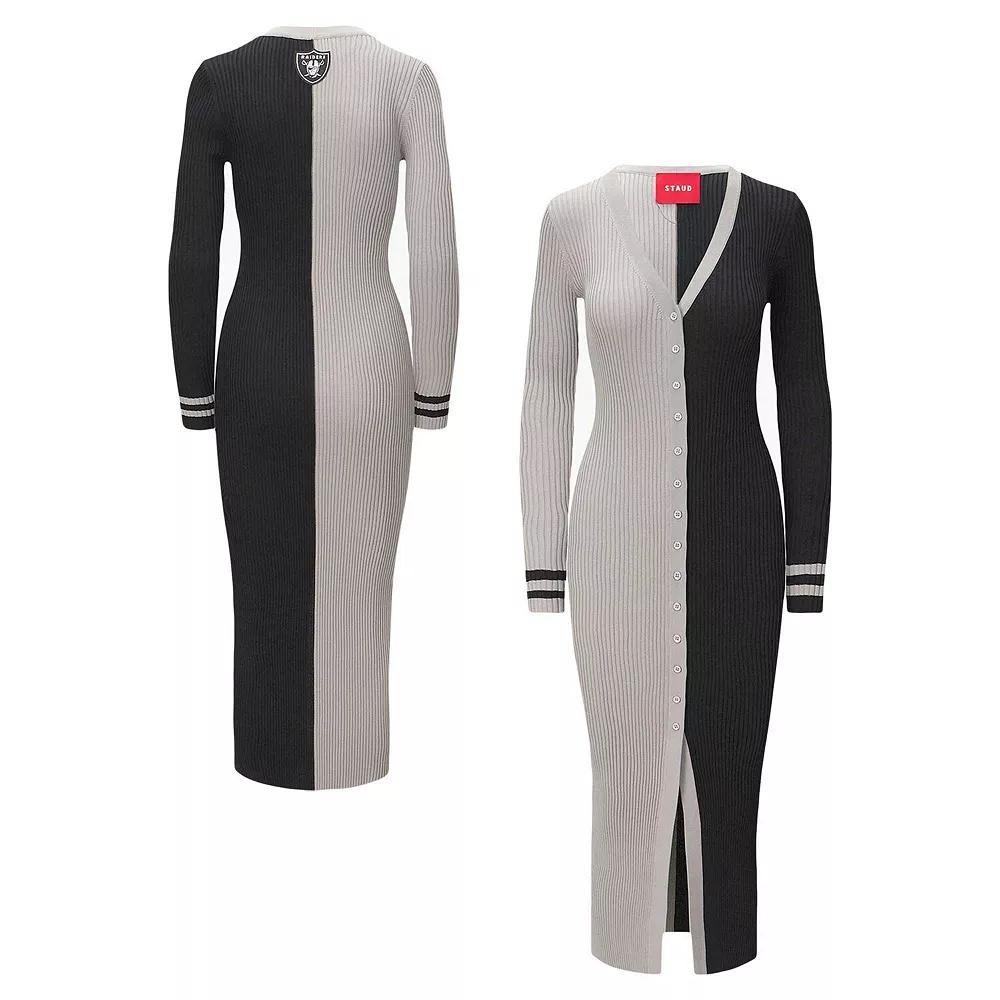 Women's Silver/Black Las Vegas Raiders Shoko Knit Button-Up Sweater Dress, Size: Small, Lvr Silver Product Image