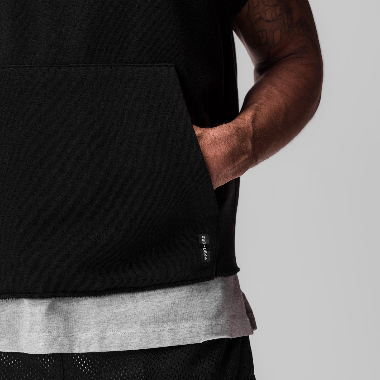 0844. Tech Essential™ Raw Hem Cutoff Hoodie - Black Product Image