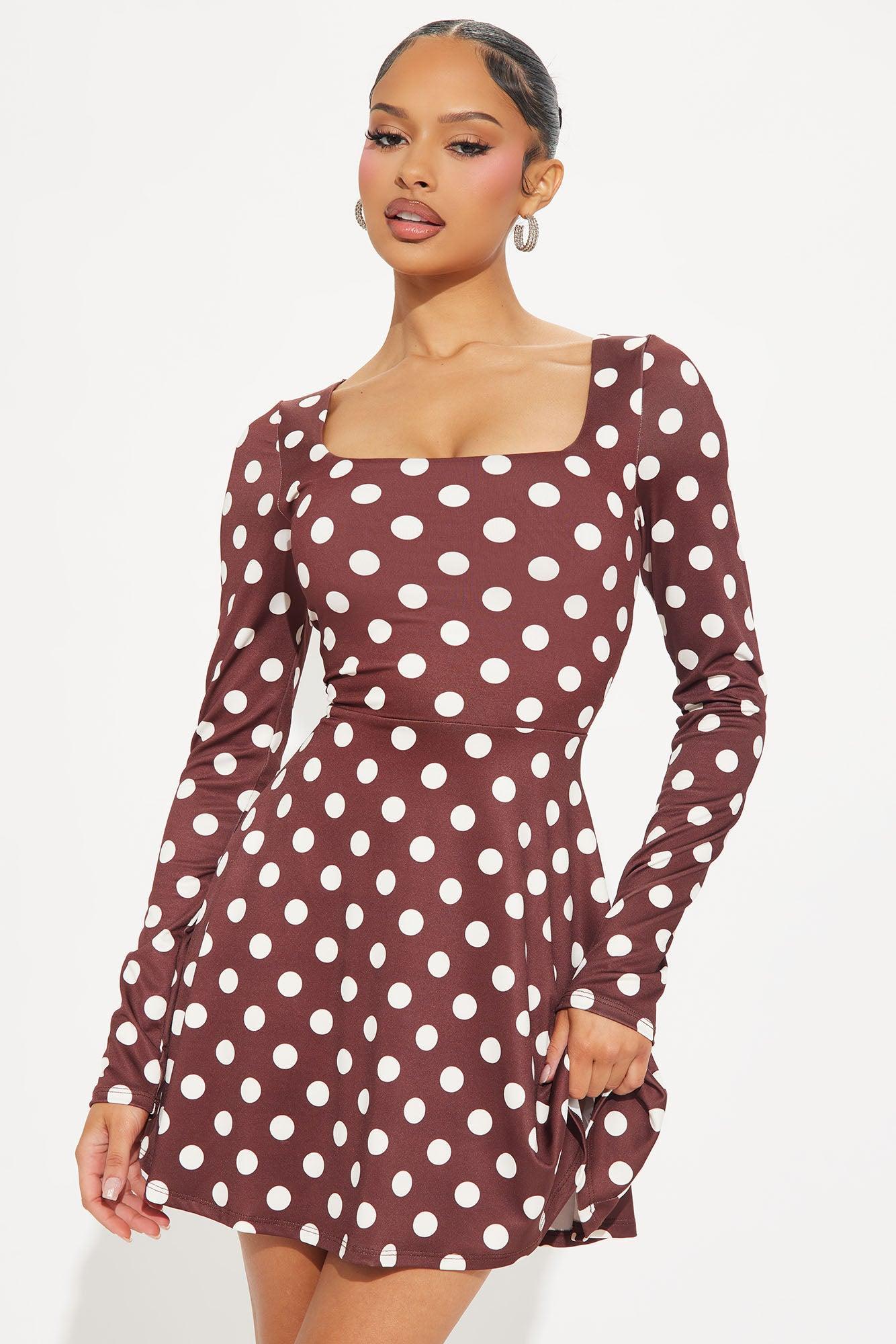 Kenna Polka Dot Mini Dress - Brown/combo Product Image