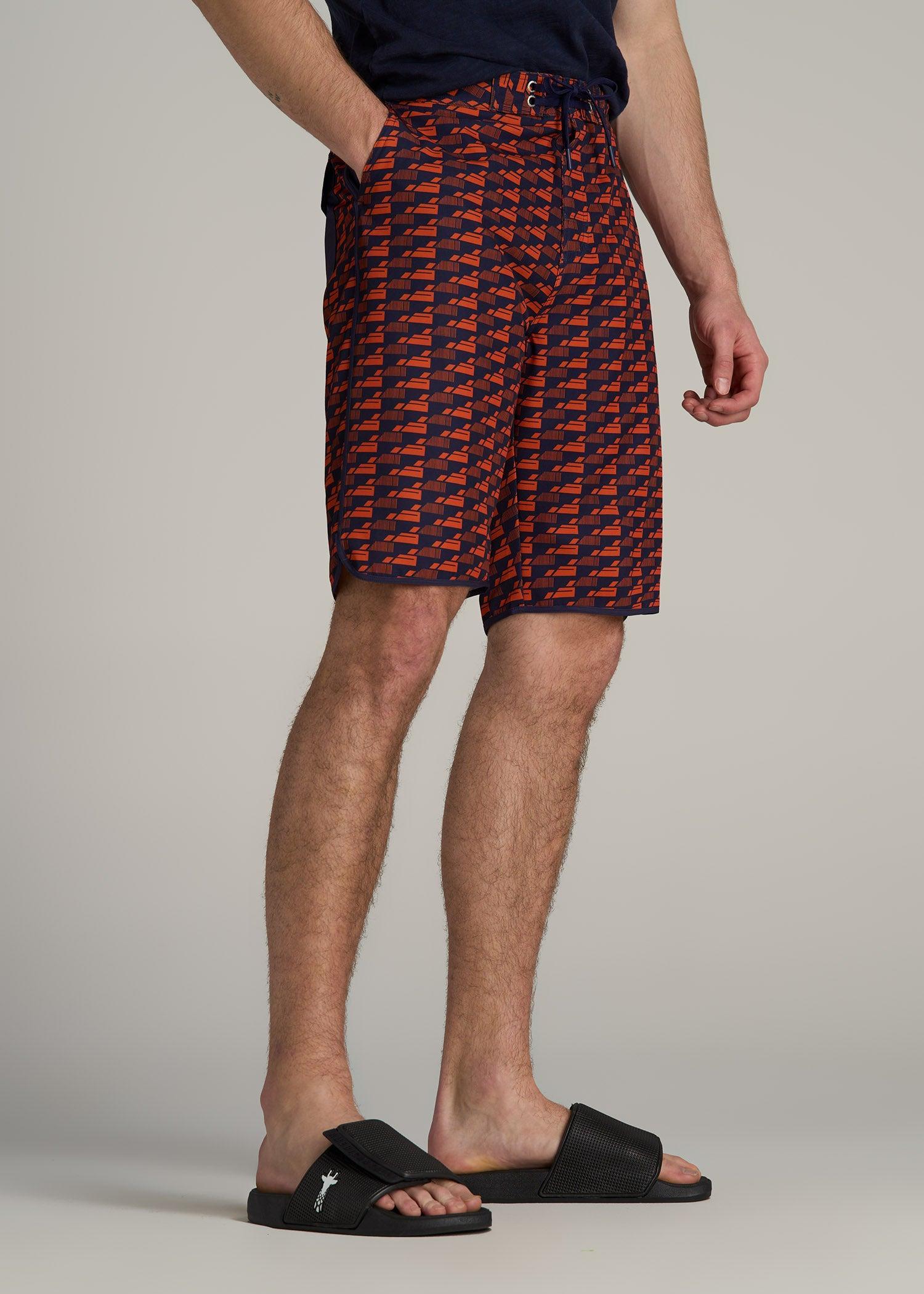 Hi-Tide Scallop Board Shorts for Tall Men in Bright Orange Geometric Male Product Image