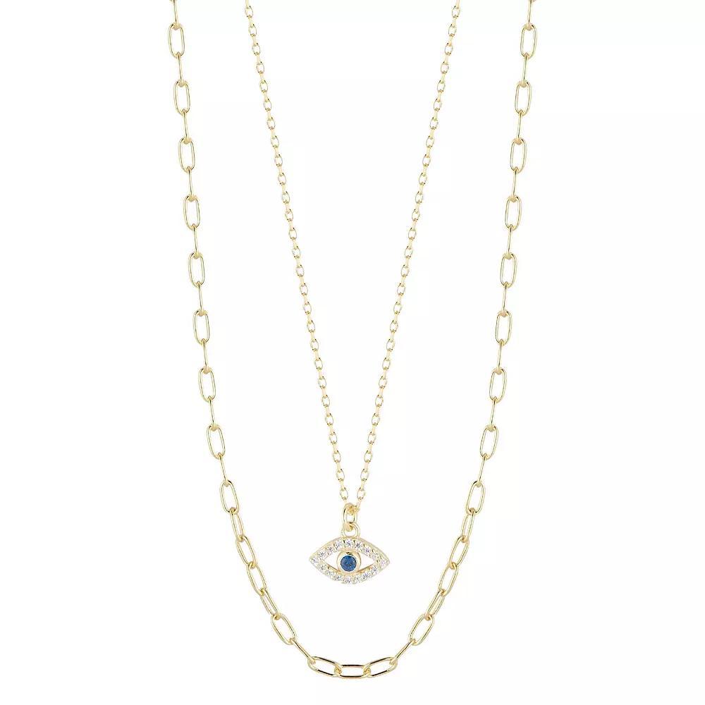 Sunkissed Sterling Layered Cubic Zirconia Evil Eye Necklace, Women's, Gold Tone Product Image