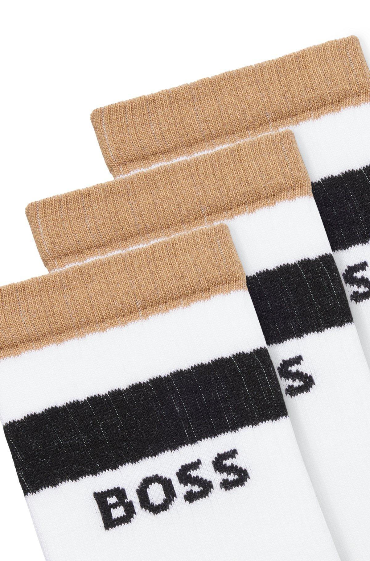 BOSS - Three-pack of short-length socks with signature stripes - Patterned Product Image