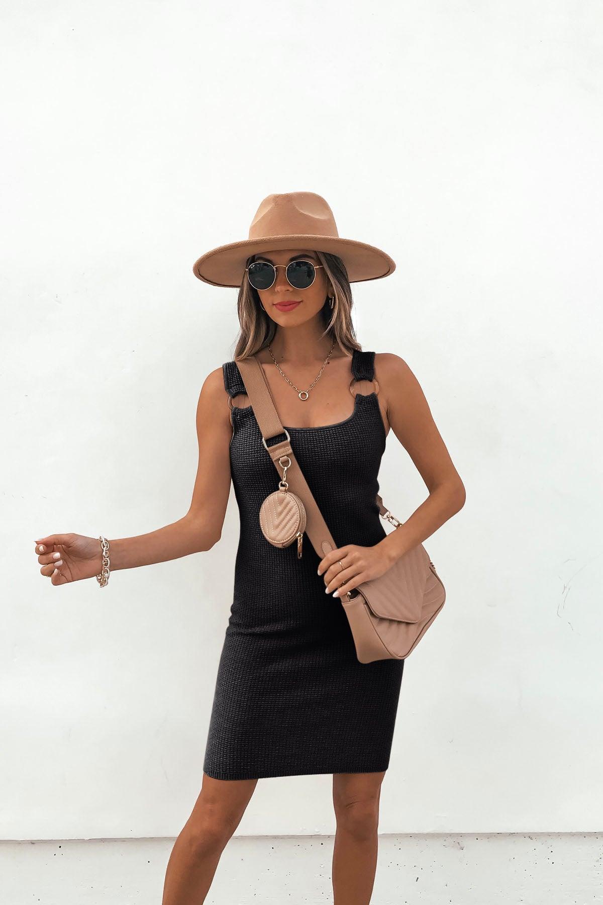 Waffle Knit Ring Strap Mini Dress - Beige - FINAL SALE Product Image