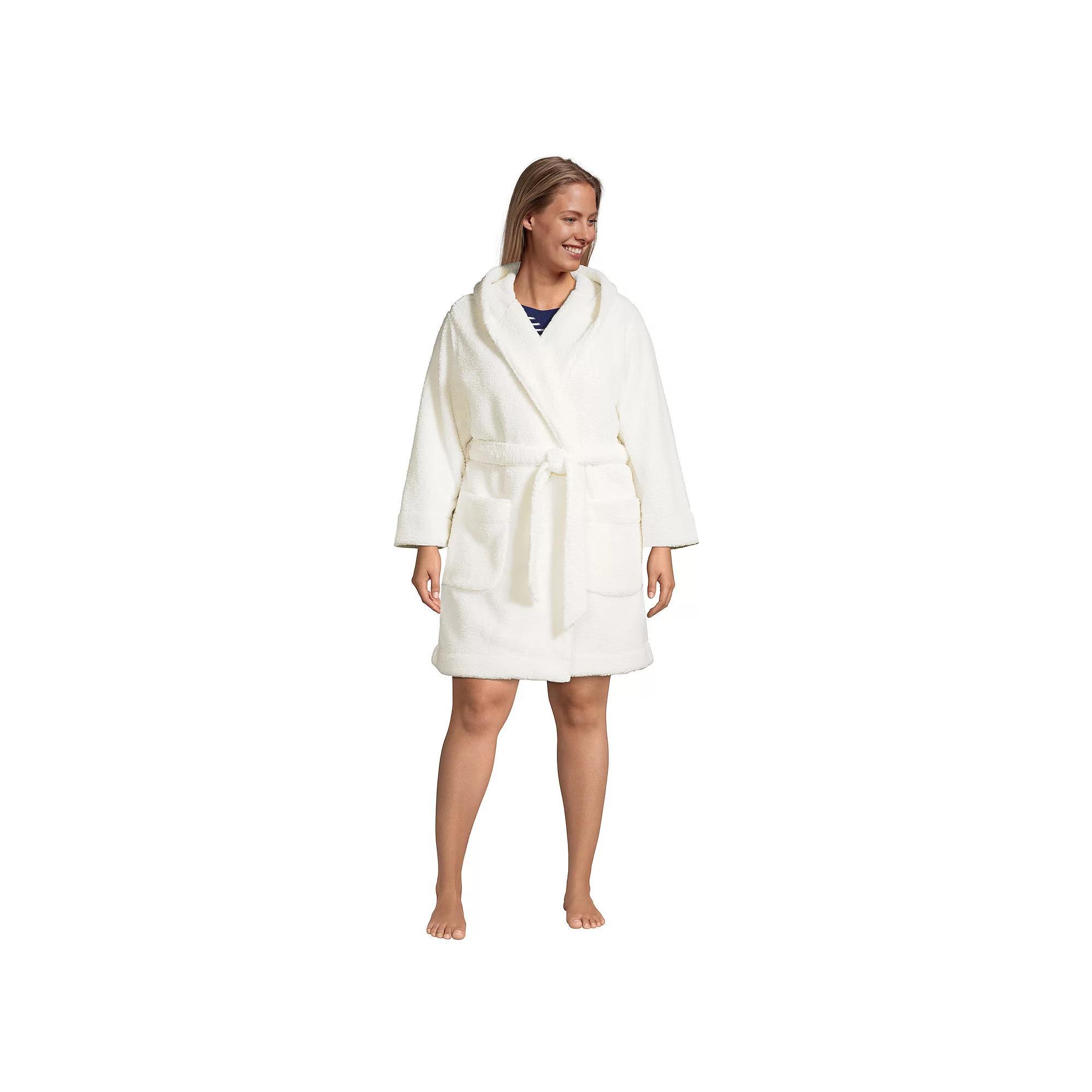 Plus Size Lands' End Sherpa Fleece Hooded Robe, Women's, Size: 1XL, Ivory Product Image