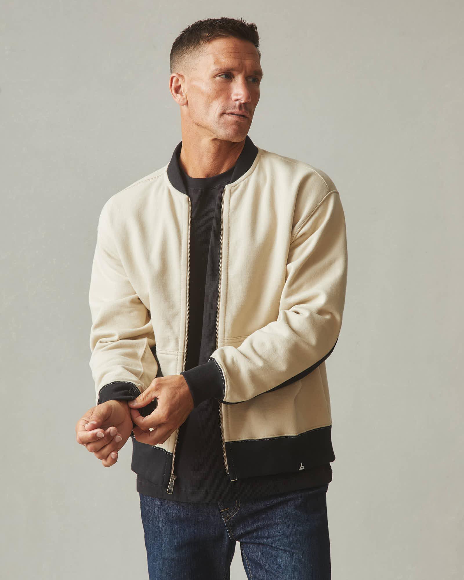 Men's Fleece Bomber Jacket - Khaki Male Product Image