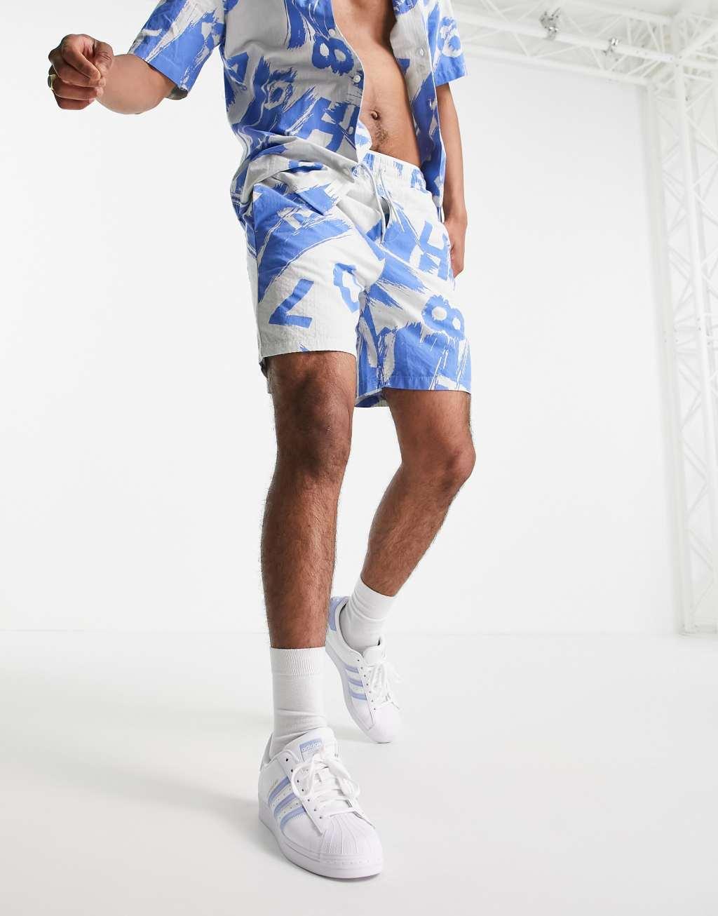 Only & Sons shorts in textured blue print - part of a set  Product Image