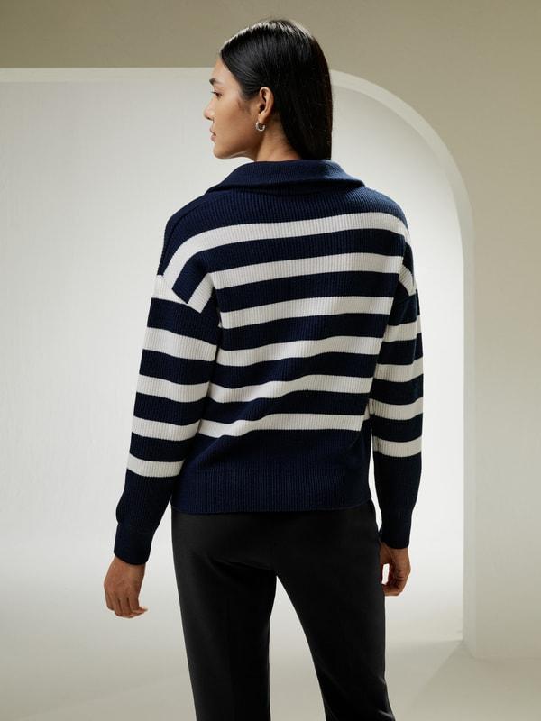LILYSILK Wool Women's Sweaters Camel with Black Stripes Merino Wool Comfortable Dropped-Shoulder Sweater S Product Image