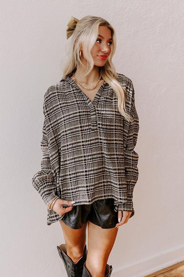 Rustic Vineyard Tweed Linen-Blend Top in Black Product Image