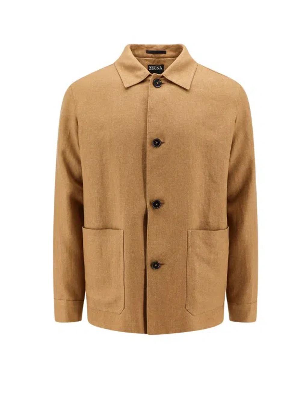 ZEGNA Linen Chore Jacket In Brown Product Image