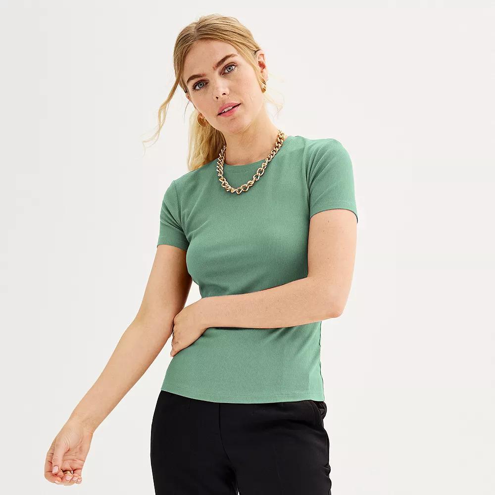 Women's Nine West Fitted Ribbed Crewneck Top, Size: Small, Hanover Blue Product Image