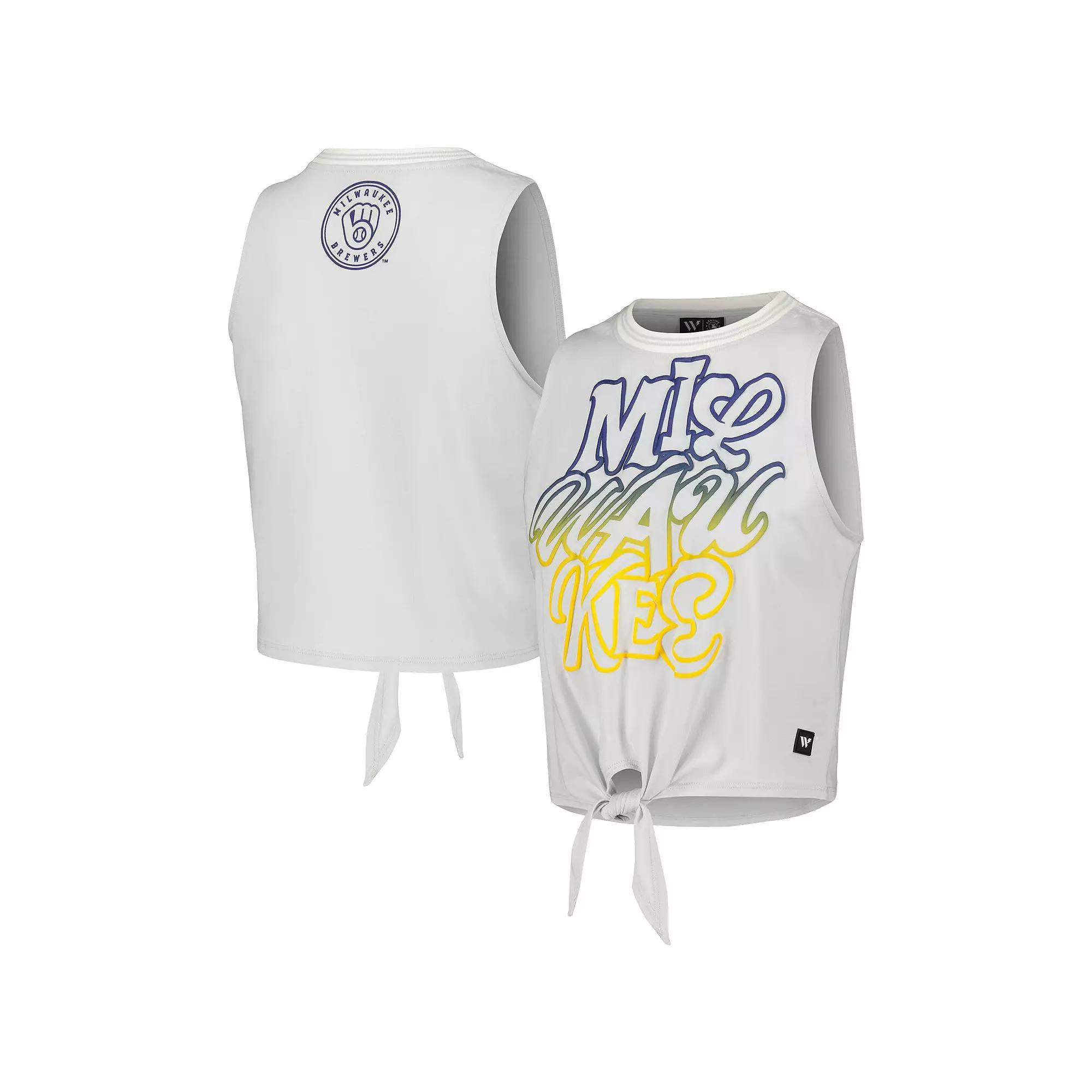 Women's The Wild Collective White Milwaukee Brewers Twisted Tie Front Tank Top, Size: 2XL Product Image