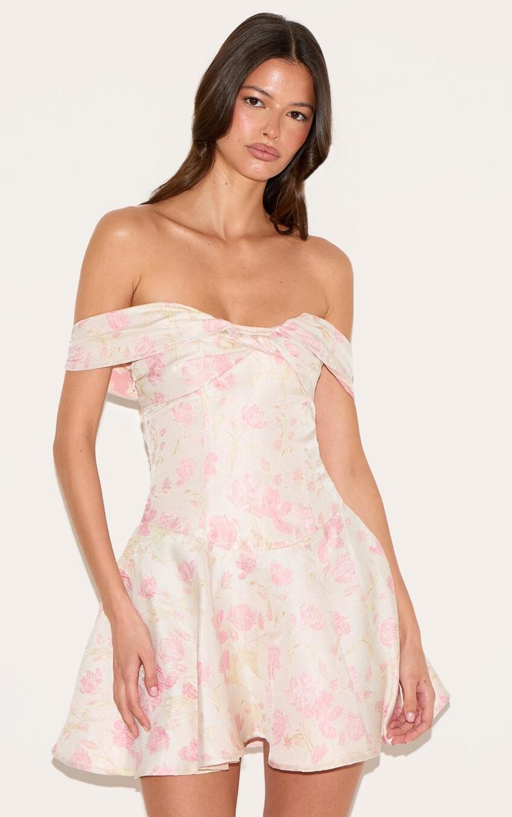 Pink Bardot Jacquard Shift Dress Product Image